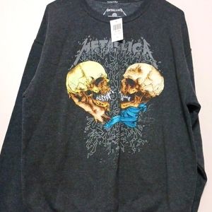 Metallica Double Skull sweatshirt Grey  large long sleeve Nwt Men's